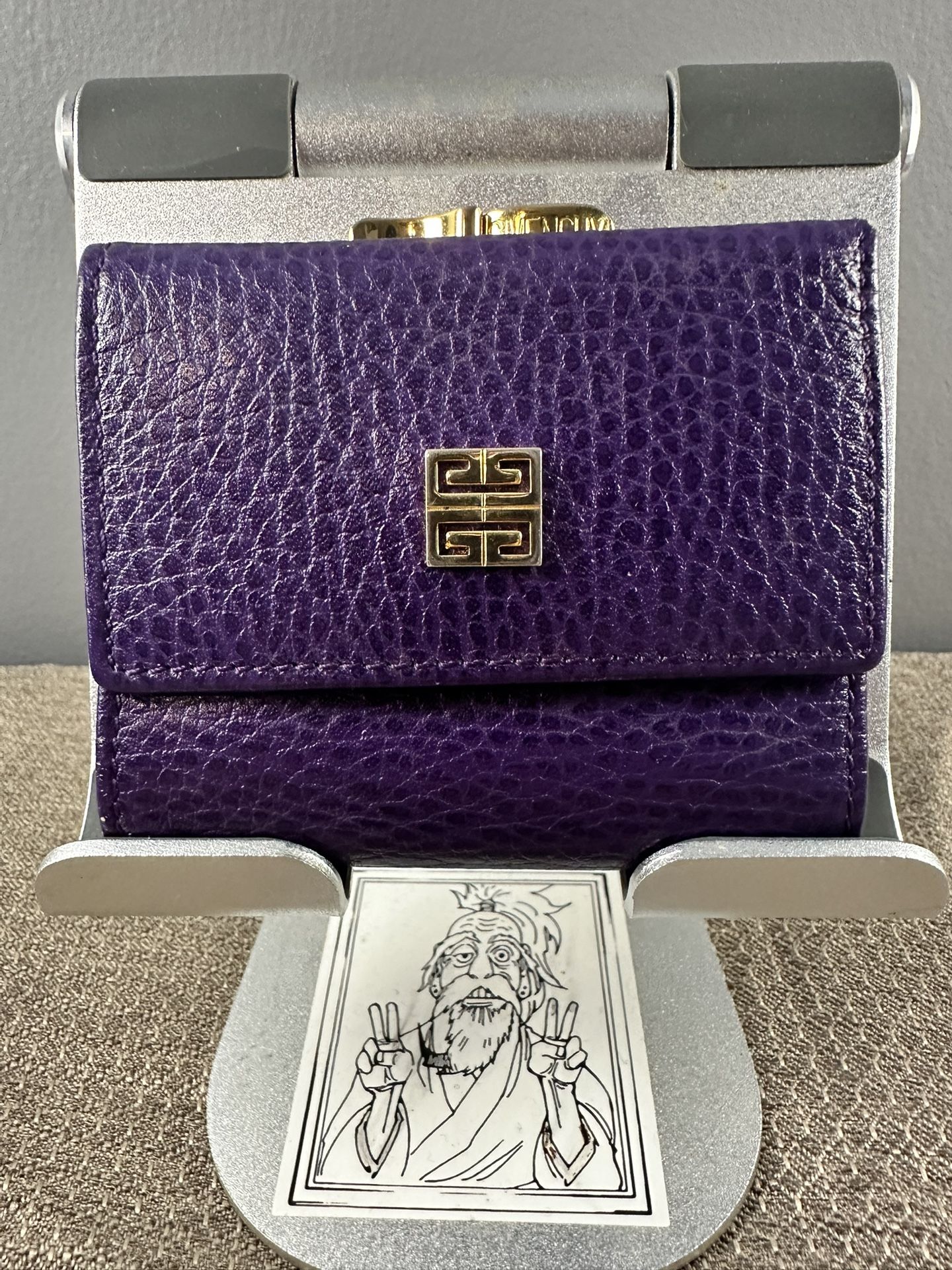 Purple Textured Givenchy Trifold Wallet with Gold Accent