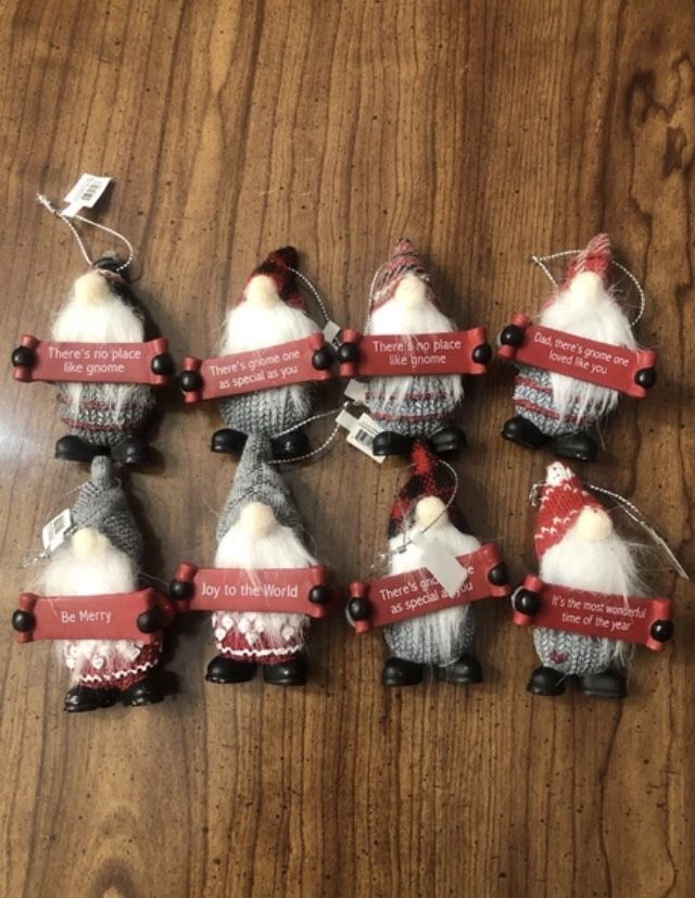 Gnome Ornaments Lot Of 10 New 