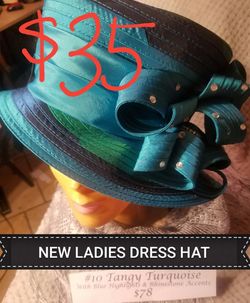 NEW "MOTHER'S DAY" DRESS HAT -TEAL GREEN LADIES TURQUOISE