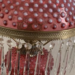 Vintage FENTON Cranberry Hobnail Table Lamp With Prisms