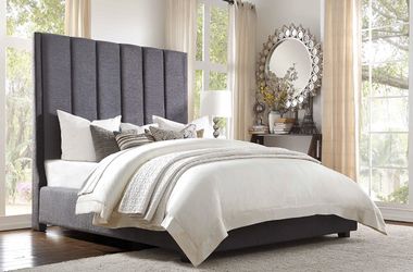 Homelegance Neunan Fabric Upholstered Platform Bed, Full, Gray