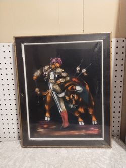 Matador Bull Fighting Black Velvet Art Painting Retro Framed Signed SEALED