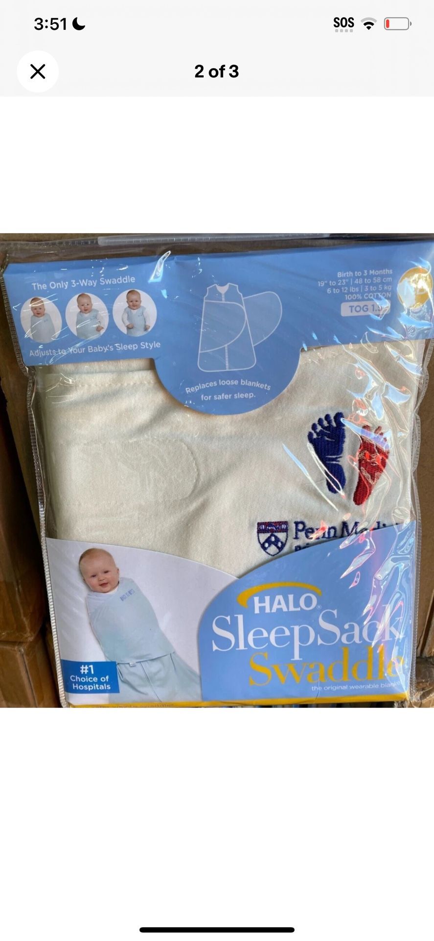 Halo Sleep Sack Swaddle Birth to 3 Month Penn Medical 