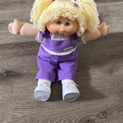 Cabbage Patch  Blond Girl Doll - Pigtails, Purple Bows Blue Eyes