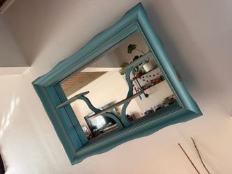 Teal Painted Wood Framed Wall Mirror