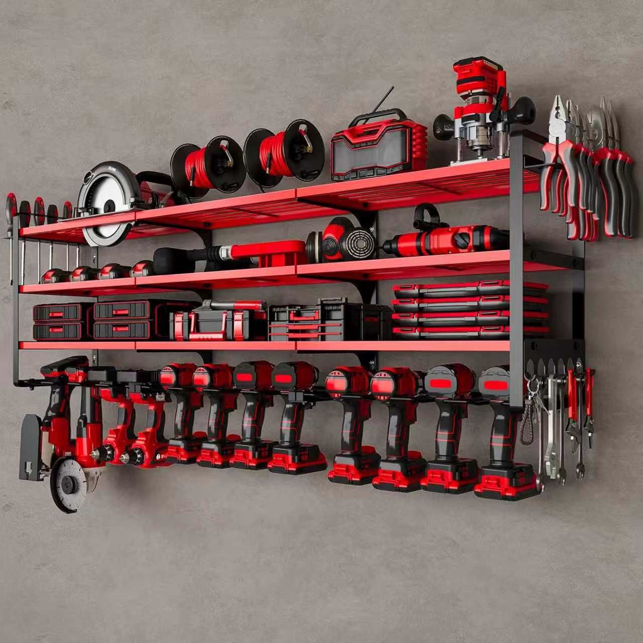 48" Large Power Tools Organizer Wall Mount,12 Drill Holder for Garage, Workshop（BLACK/RED/YELLOW)