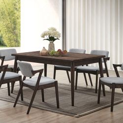 Brand New Brown Finish Mid-century Modern 7pc Dining Table Set 