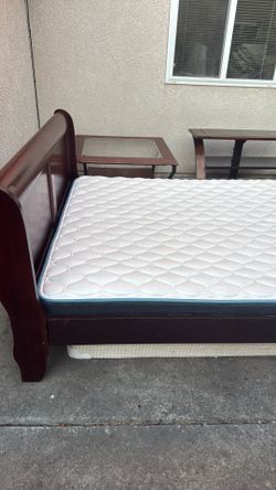 Wooden Sleigh Bed Frame with Mattress