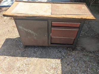 Working table with tool chest and storage box $40