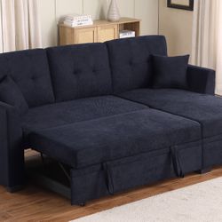 New! Dark Blue Black Sectional Sofa Bed, Sofa Bed, Sectional Sofa With Pull Out Bed, Small Sectional Sofa Bed For Apartment, Reversible Sectional Sofa