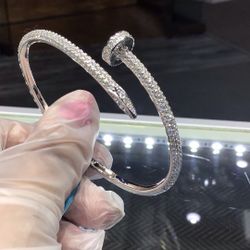 Sterling Silver Mossenite Diamond Bangel Bracelet  Big Diamond Mossenite  Available In Stock 💎💎💎💎