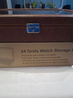 6 Slots Watch Organizer Brown PU Leather Glass Display 12X5X3 New