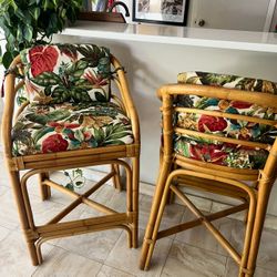 Bamboo Rattan Bar Stools 