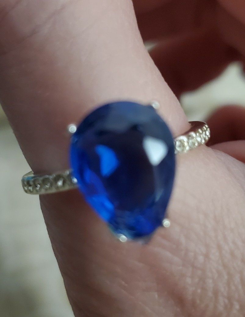 Silver Diamond Sapphire Ring