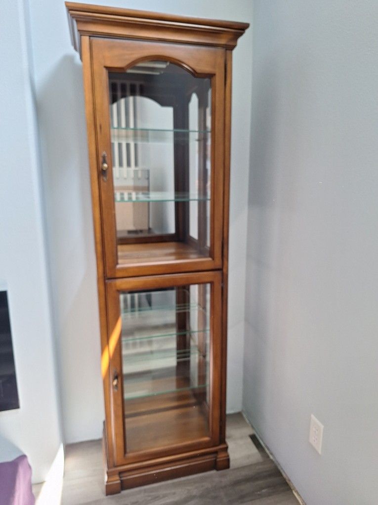 Beautiful 70's Lighted Walnut Curio Cabinet