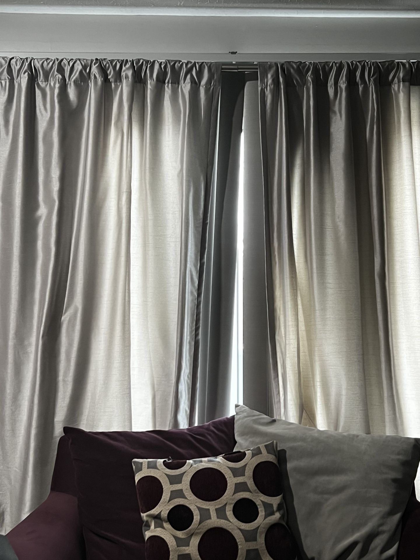 Two Panel Curtain Satin. Silver/plum for Sale in Lorain, OH - OfferUp