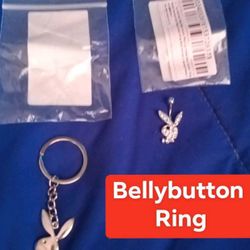 🩷 Playboy Bunny Keychain & Belly Button Ring - Still Available 