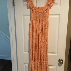  Love Ady Orange Floral Print Sundress - Long, Size S