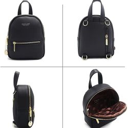Women Mini Leather Backpack Purse (black)