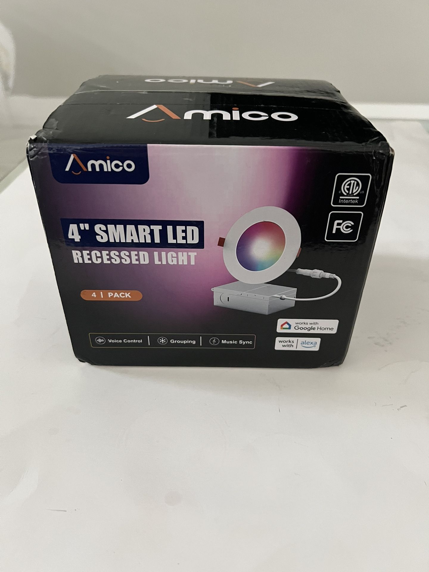 Amico 4 Pack 4 Inch Smart LED Recessed Lighting, WiFi Bluetooth Canless Downlight with Junction Box, RGB & 2K Color Changing, 10W=70W 800LM