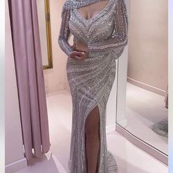 Silver Beaded Evening Dress