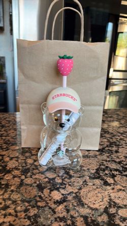 Starbucks Bearista Bear glass  Cup Strawberry Pink Baseball  2026 Hat 20oz