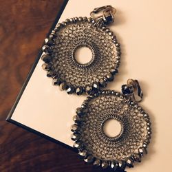 Beaded Mesh Clip Earrings