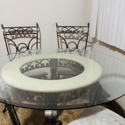 Grey couches and dining table