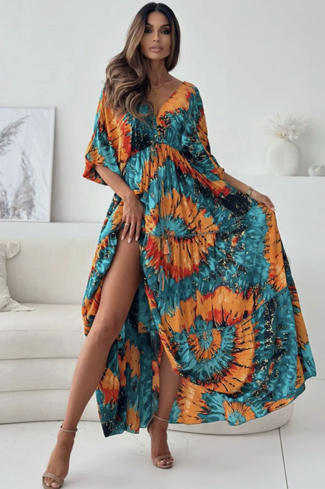 Zendaya Patterned Batwig Maxi Dress