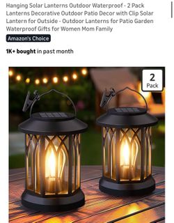 2 Pack Hanging Solar Lanterns Outdoor Waterproof Patio Decor