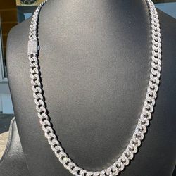 14k solid white gold Cuban chain 100 grams 15CT natural Si diamonds 24 inches 8mm