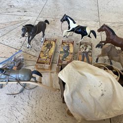 Rare vintage old collection Bonanza TV show action figures dolls 1960s Western theme Horses Covered Wagon Little Joe Hoss 