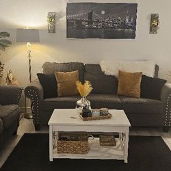Couch and Loveseat With  2 White Tables 