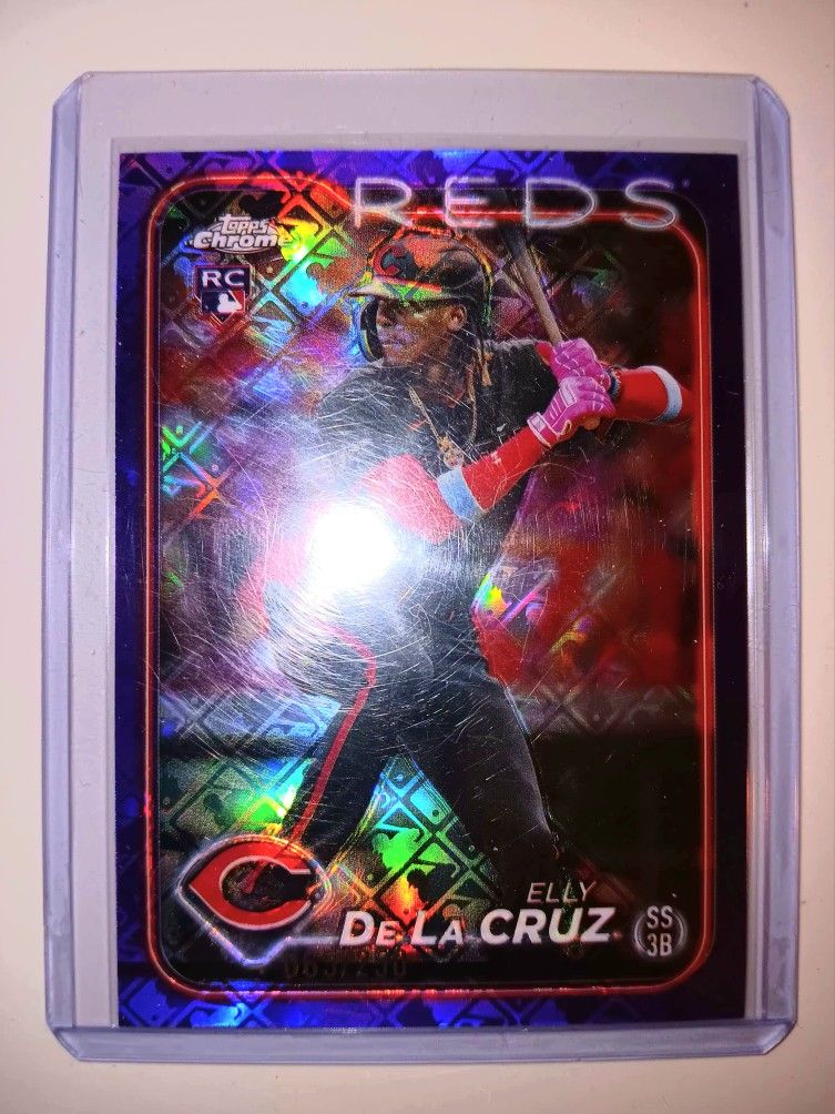 2024 TOPPS CHROME ELLY DE LA CRUZ PURPLE LOGOFRACTOR VARIATION ROOKIE BASEBALL CARD /250