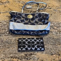 New Combo Coach Signature Black Stripe Tote Purse Shoulder handbag F17433