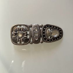 Belt Buckle: Southwestern Triple-Panel with Clear Stones by Chico’s