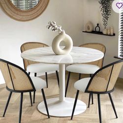 Set of 4 Modern Rattan-Back Dining Chairs