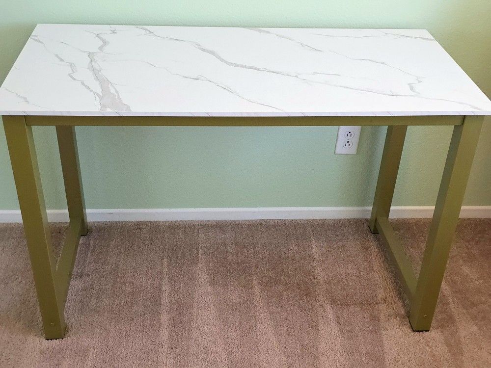 White and Gold Faux Marble Desk
