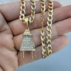 Dije de oro 14k con diamante cadena de oro 10k