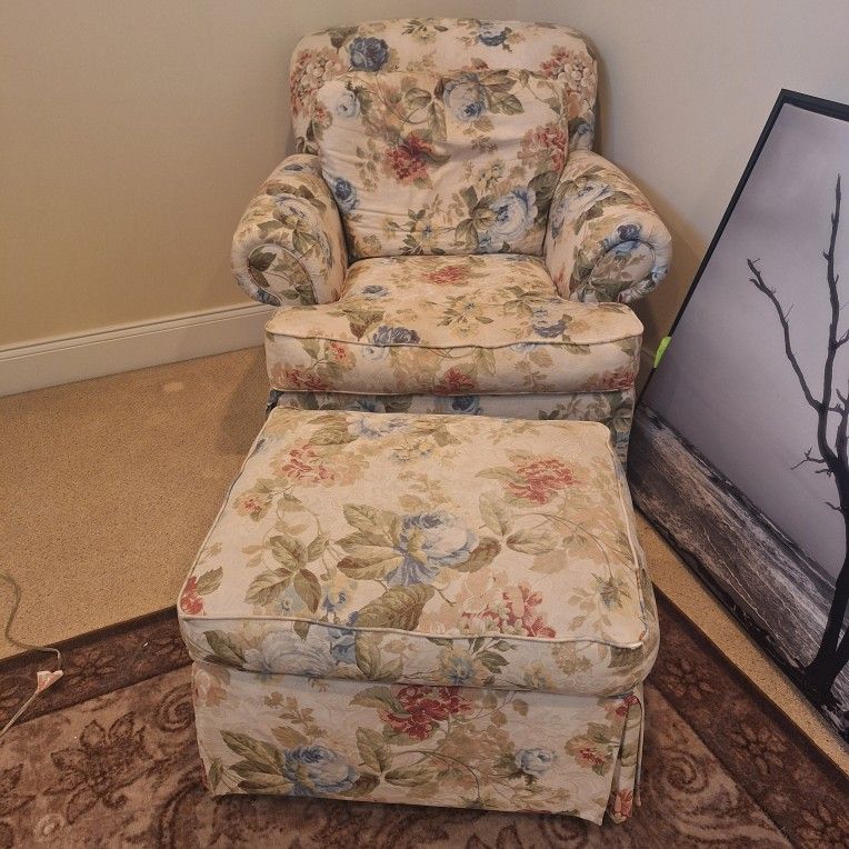 Floral Chair & Ottoman