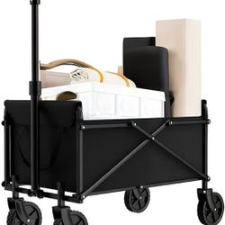 (New) Foldable Wagon Cart with All-Terrain Wheels, 90L, 220 LBS , Steel Frame
