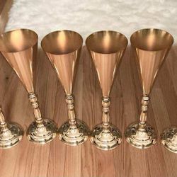 8 Gold Color Trumpet Style Vases-16.5 Inches Tall-$85 Firm,No Holds Or Spam