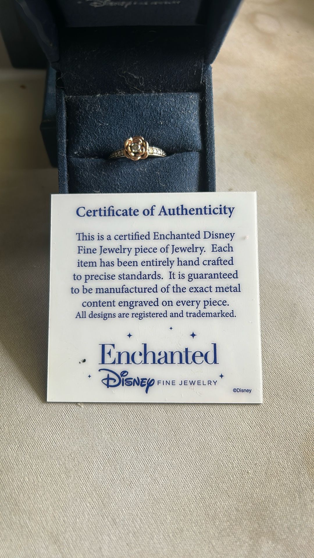 Enchanted Disney Fine Jewelry Sterling Silver and 10K Rose Gold 1/5Cttw Belle Rose Ring - Size 6