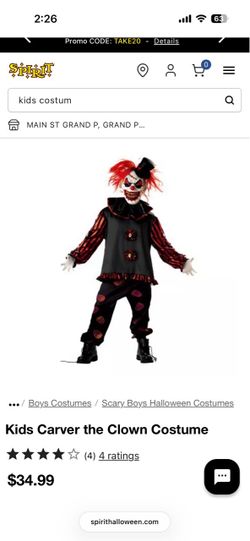 Kids Evil Clown Halloween Costume