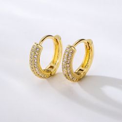 18K Gold Plated Copper Zircon Geometric Hoop Earrings for Women