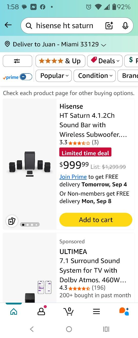 Hisense 4 Speaker Surround Sound, With Subwoofer.