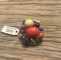 AMI Multicolor Statement Ring with Coral Center