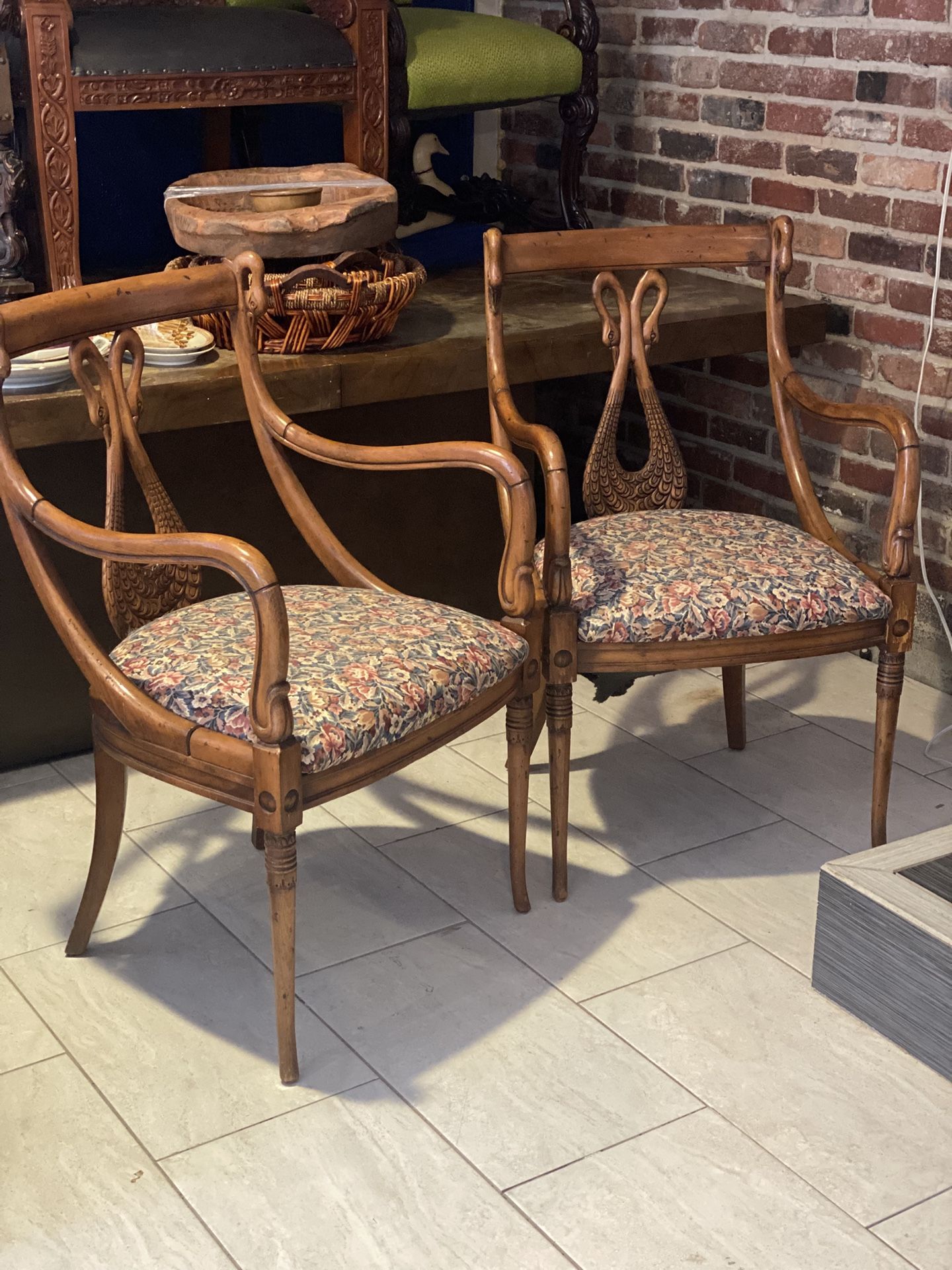 Antique Swan Back Arm Chairs