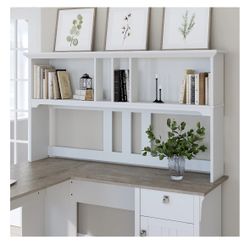 Bush Furniture Salinas Farmhouse 60W Hutch with Storage in Shiplap Gray and White - fits L Shaped Desk 