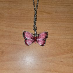 24 Inch Stainless Steel Pink And Red Butterfly Necklace 